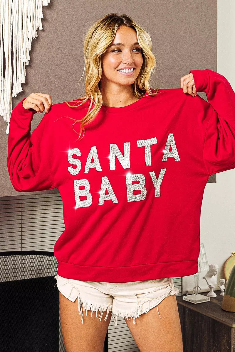 BiBi Santa Baby Lettering Christmas Sweatshirt | Sweatshirts Daverri Fashions