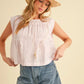 Aemi+Co Ruched Striped Round Neck Sleeveless Top PINK Tops