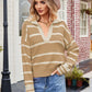 Striped Johnny Collar Sweater - DAVERRI FASHIONS