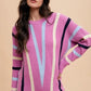 Annie Wear Chevron Stripe Round Neck Ribbed Sweater Sweaters