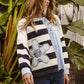 BiBi patchwork striped round neck sweatshirt with floral applique