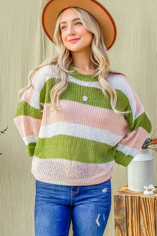 And The Why Multi Striped Mesh Pullover Spring Sweater