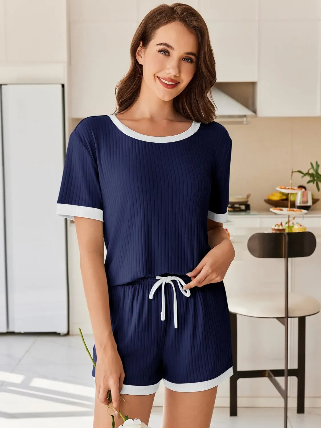 Daverri Fashions navy blue white striped cotton pajama set