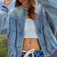 Washed Zip Up Denim Jacket - DAVERRI FASHIONS