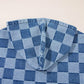 Checkered Half Zip Denim Hoodie Top - DAVERRI FASHIONS