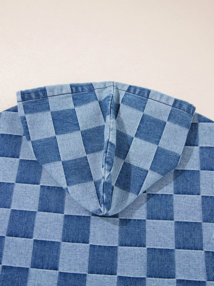 Checkered Half Zip Denim Hoodie Top | Hoodies Daverri Fashions