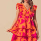 SO ME Floral V Neck Layered Dress with Elasticized Waist