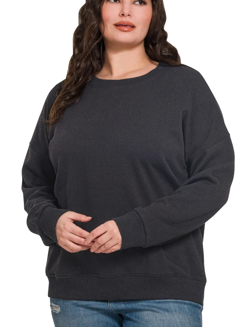 Zenana Full Size Fleece Drop Shoulder Sweatshirt Plus Size | Sweatshirts Daverri Fashions