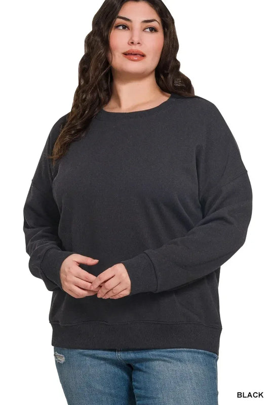 Zenana Full Size Fleece Drop Shoulder Sweatshirt Plus Size - DAVERRI FASHIONS