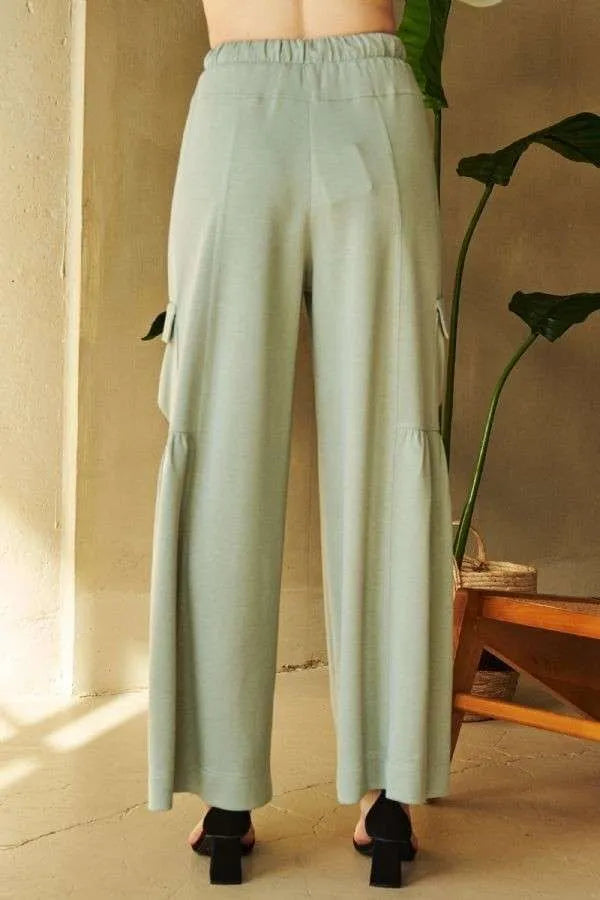Light green Davi & Dani drawstring ruched wide-leg cargo pants