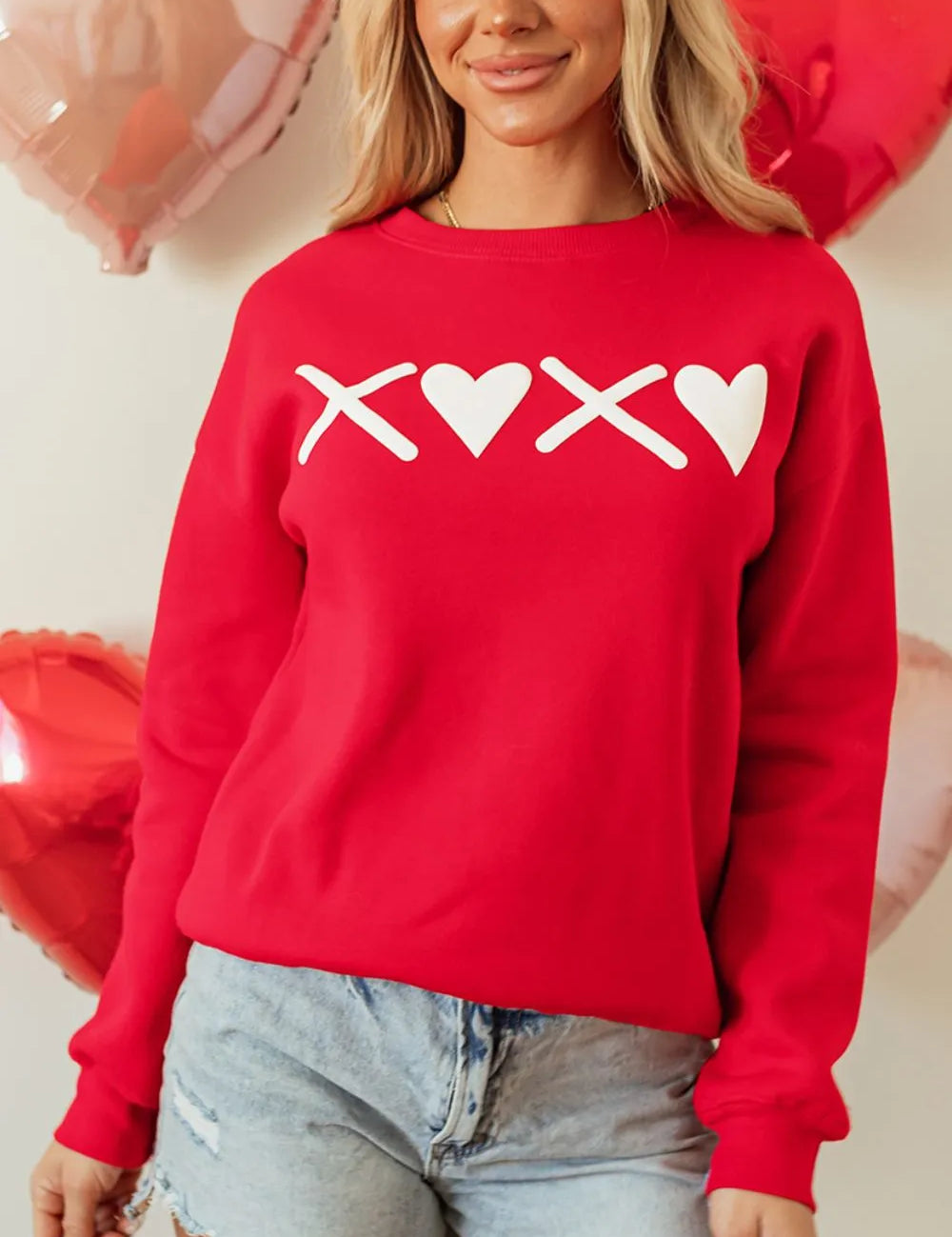 Valentine’s Day XOXO Round Neck Drop Shoulder Sweatshirt | Sweatshirts Daverri Fashions