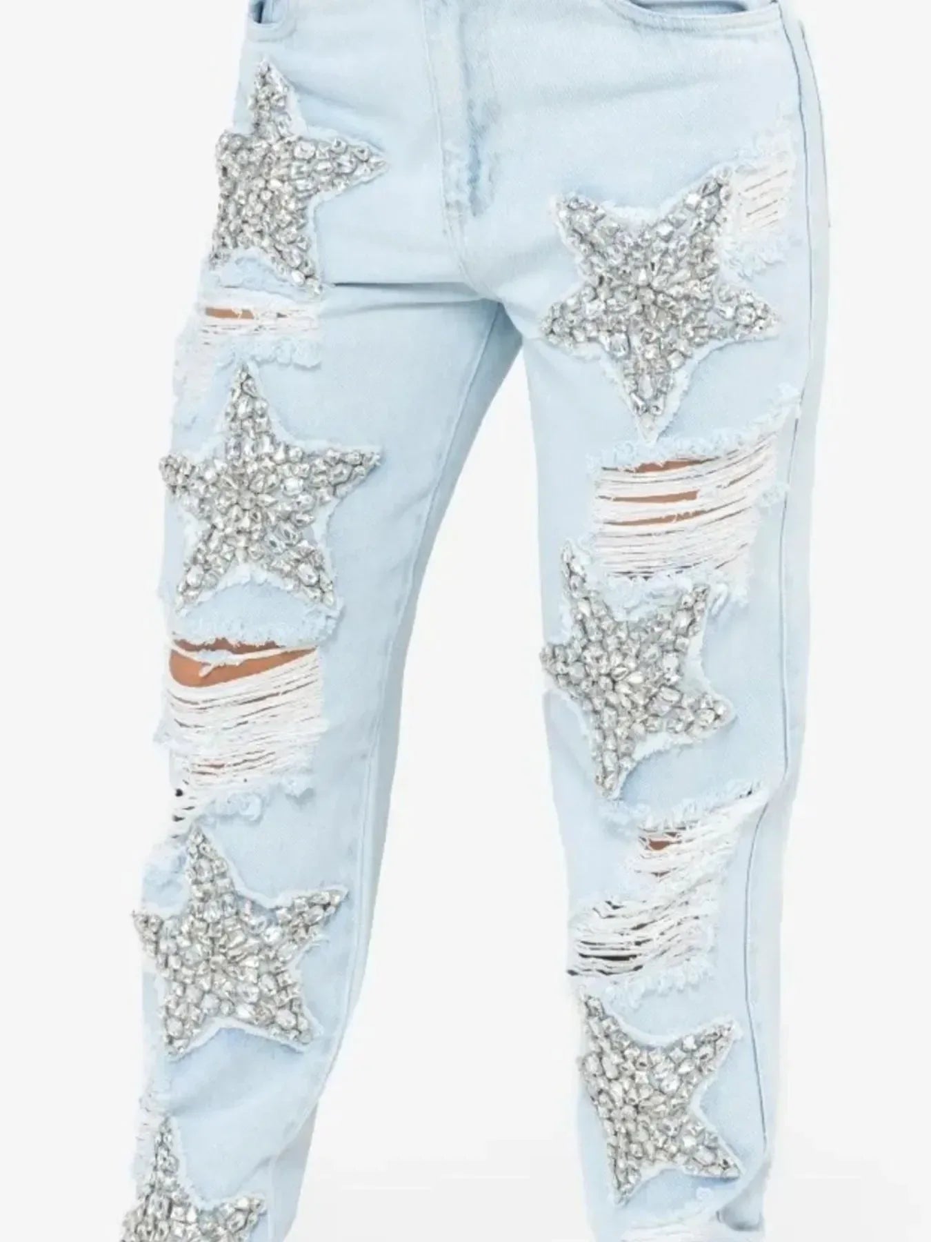Distressed Star Wash Boyfriend Jeans - DAVERRI FASHIONS