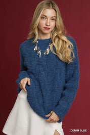 DENIM BLUE Umgee Cable Knit Cozy Sweater | Sweaters Daverri Fashions
