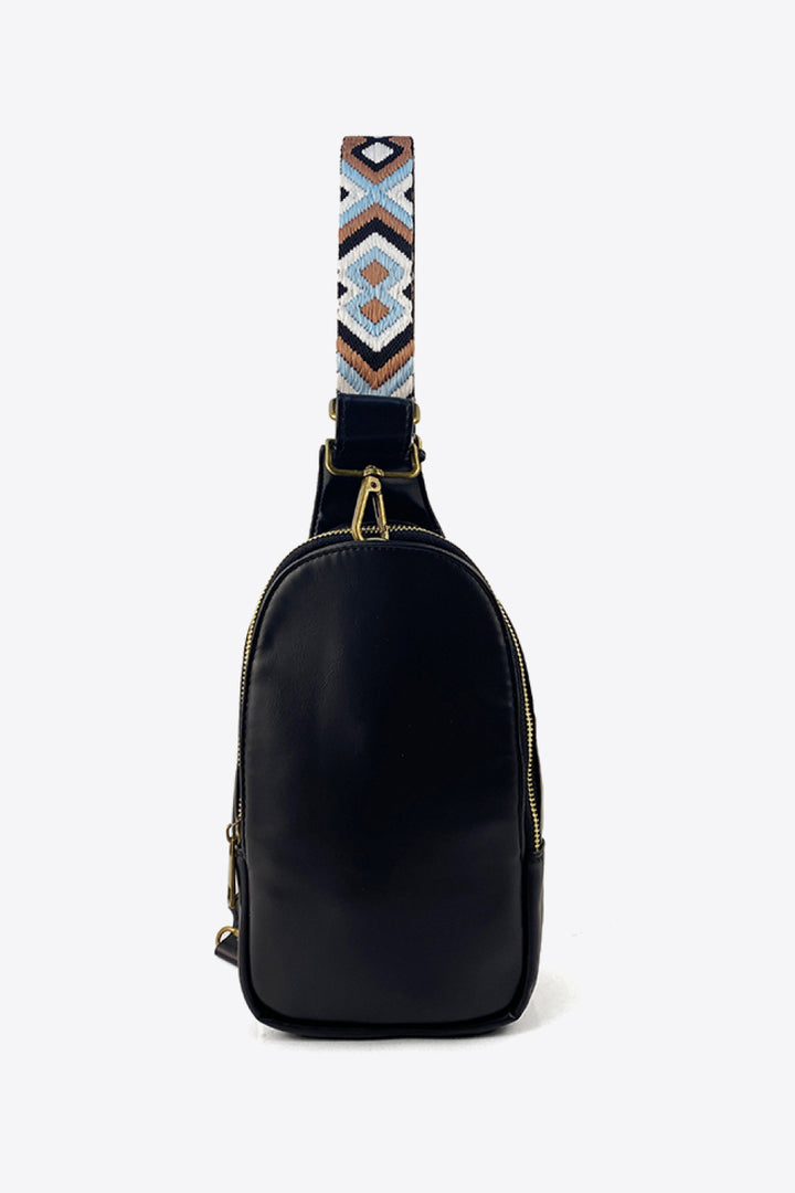 Black One Size Abstract Pattern Adjustable Strap Vegan Leather Sling Bag | Cross Body Bags Daverri Fashions