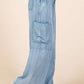 Mittoshop Washed Elastic Waist Cargo Wide Leg Pants - DAVERRI FASHIONS