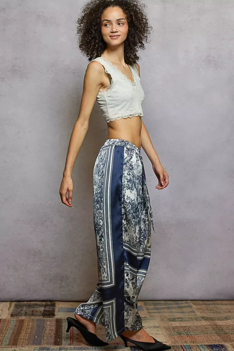 POL Floral Printed Woven Wide Leg Drawstring Pants - DAVERRI FASHIONS