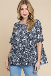 BOMBOM Floral Round Neck Peplum Blouse | Daverri Fashions