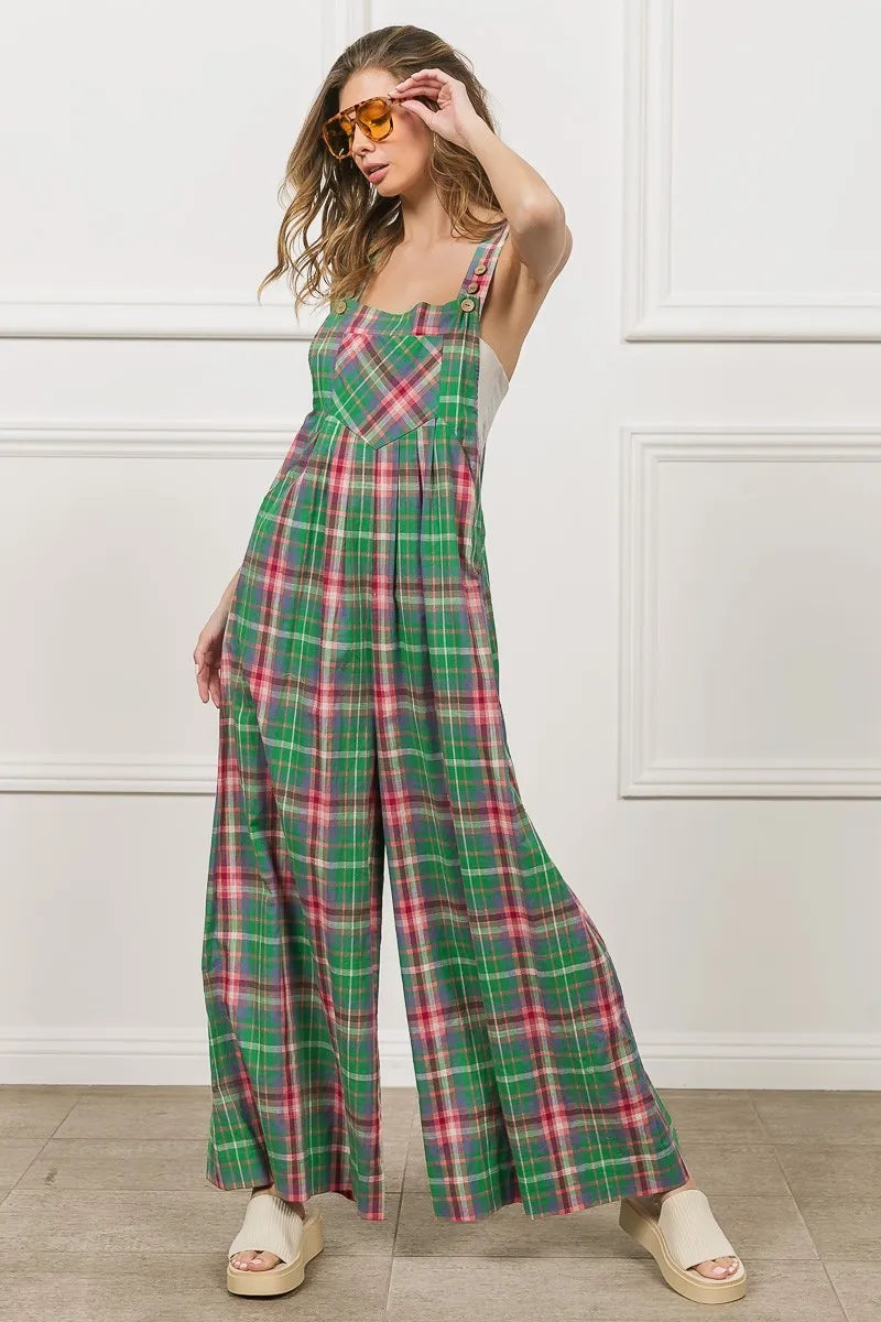 BiBi Multi Color Check Plaid Overall Overalls