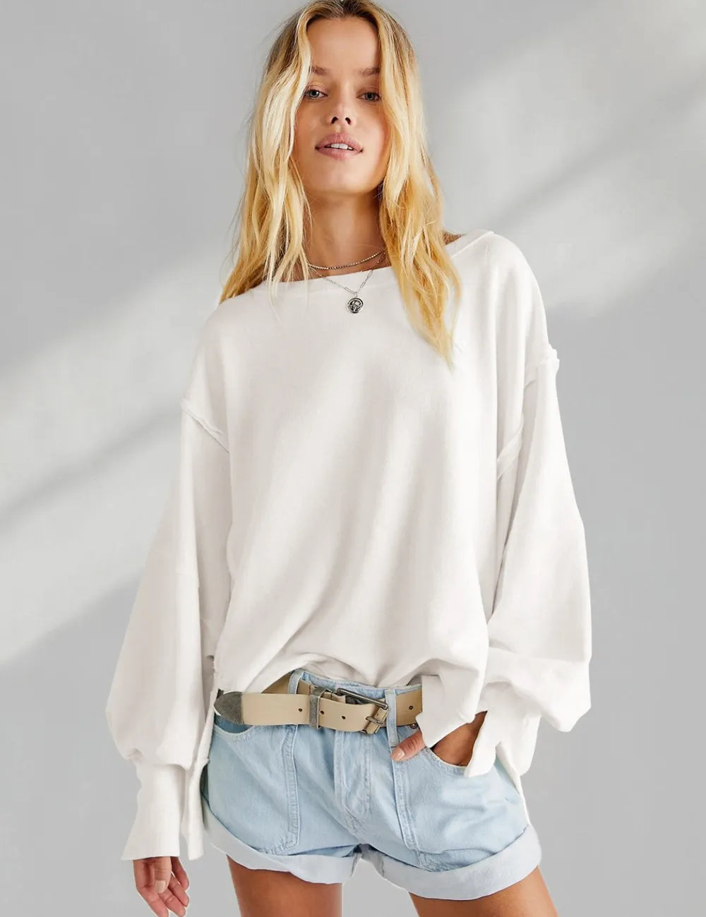 Slit Round Neck Dropped Shoulder Sweatshirt | Sweatshirts Daverri Fashions