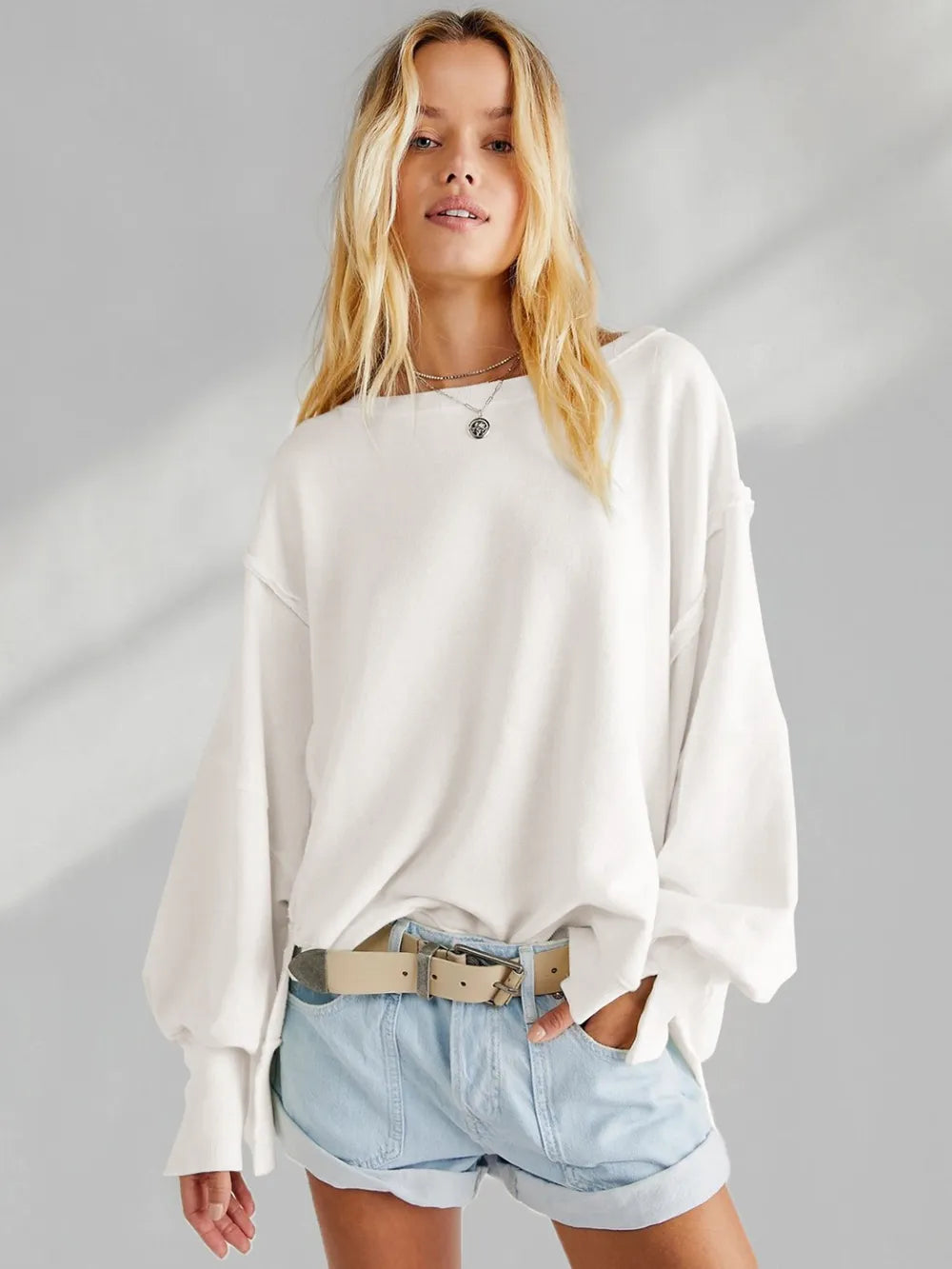 Slit Round Neck Dropped Shoulder Sweatshirt | Sweatshirts Daverri Fashions