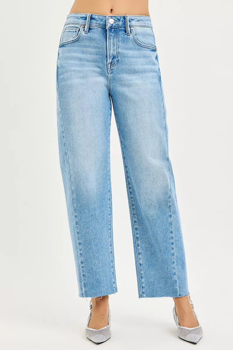RISEN light-wash high-rise wide-leg slouchy cropped barrel jeans