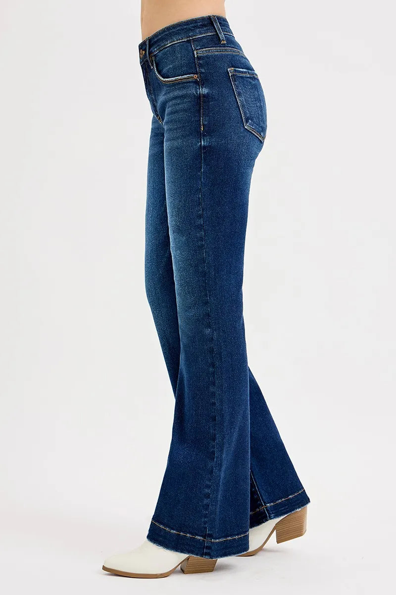 RISEN Full SIze Tummy Control Mid Rise Flare Jeans Plus SIze | Jeans Daverri Fashions
