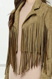 Veveret Suede Fringe Long Sleeve Moto Jacket Coats & Jackets