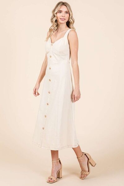 Mittoshop Stretch Twill Decor Button Sleeveless Midi Dress Midi Dresses