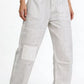 Daverri Striped Wide-Leg Pants in light gray and white with drawstring waist and patch pockets