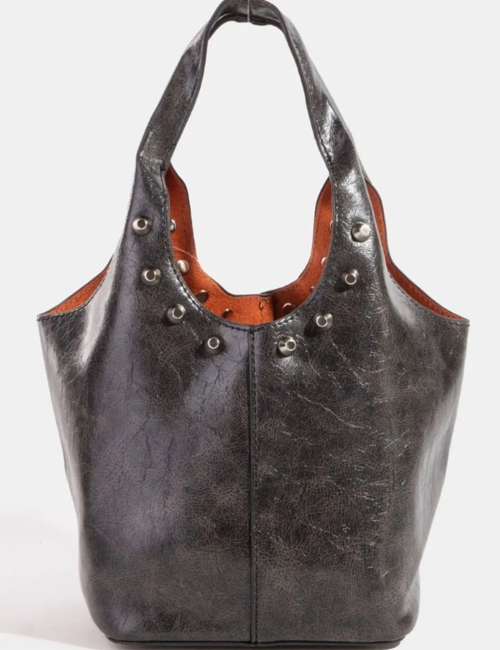 BK One Size Fame Weathered Faux Leather And Studs Bucket Bag | Handbags Daverri Fashions
