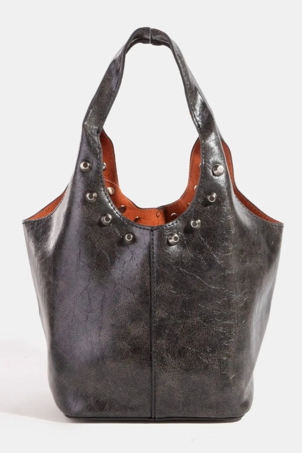 BK One Size Fame Weathered Faux Leather And Studs Bucket Bag | Handbags Daverri Fashions