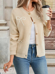 Bow Button Up Long Sleeve Cardigan | Cardigans Daverri Fashions