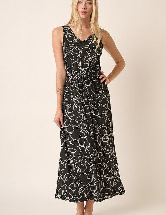 Black Mittoshop Side Slit Flower Print V-Neck Sleeveless Dress | Daverri Fashions
