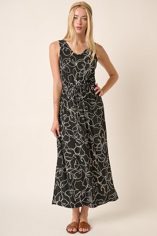 Black Mittoshop Side Slit Flower Print V-Neck Sleeveless Dress | Daverri Fashions