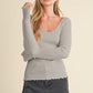 Aemi + Co Lettuce Hem Scoop Neck Long Sleeve Knit Top - DAVERRI FASHIONS