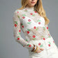 Umgee Floral Mock Neck Long Sleeve Sheer Top White Tops