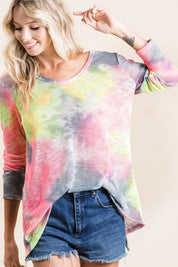 BiBi Tie Dye Print Low Gauge Knit Top | Knit Tops Daverri Fashions