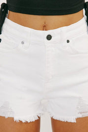 Kancan High Rise Distressed White Jean Shorts Shorts