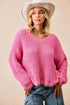 BiBi V-Neck Sweater with Colorful Trim - DAVERRI FASHIONS