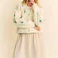 Cream Davi & Dani floral knit cardigan with textured sleeves