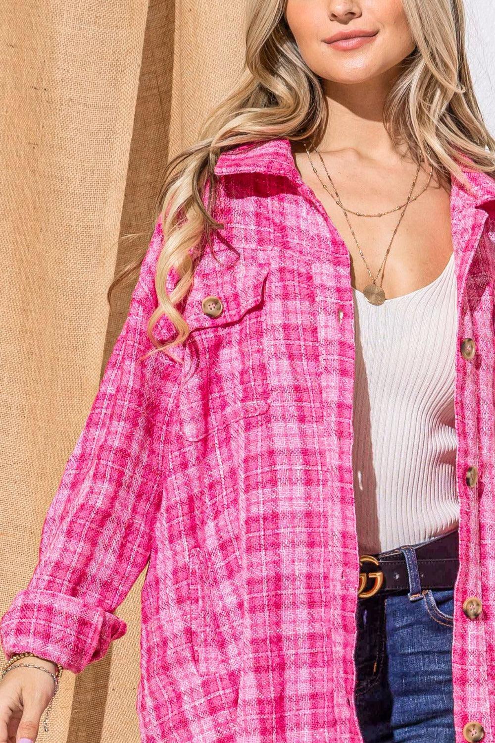 And The Why Full Size Tweed Button Down Long Sleeve Shacket Shackets
