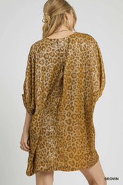 Umgee Metallic Leopard Print V-Neck Kimono Dress | Daverri Fashions