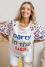 BiBi Party In The Usa Spangle Puff Sleeves Top | Tops Daverri Fashions