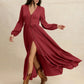 V-Neck Balloon Sleeve Ruffled Hem Maxi Dress - DAVERRI FASHIONS