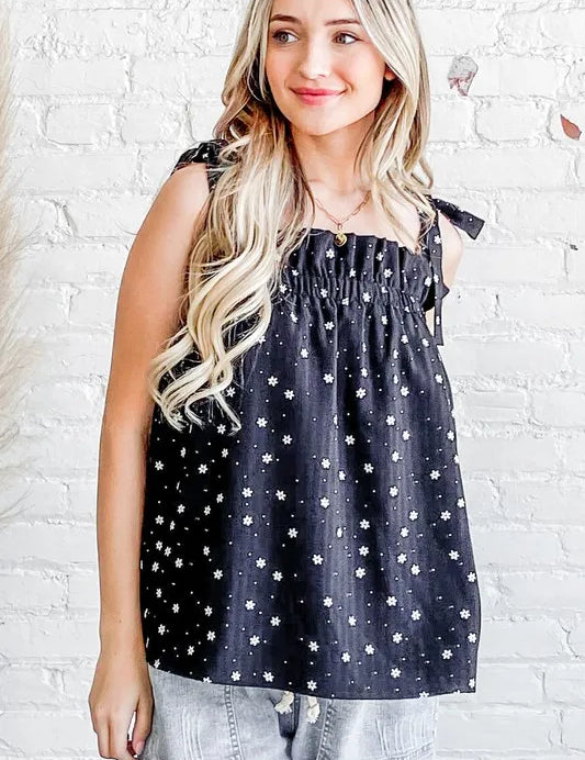 And The Why Daisy Polka Dot Print Ruffle Tank Top | Tops Daverri Fashions