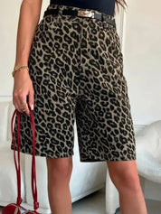 Leopard Print High-Waisted Denim Shorts | Shorts Daverri Fashions