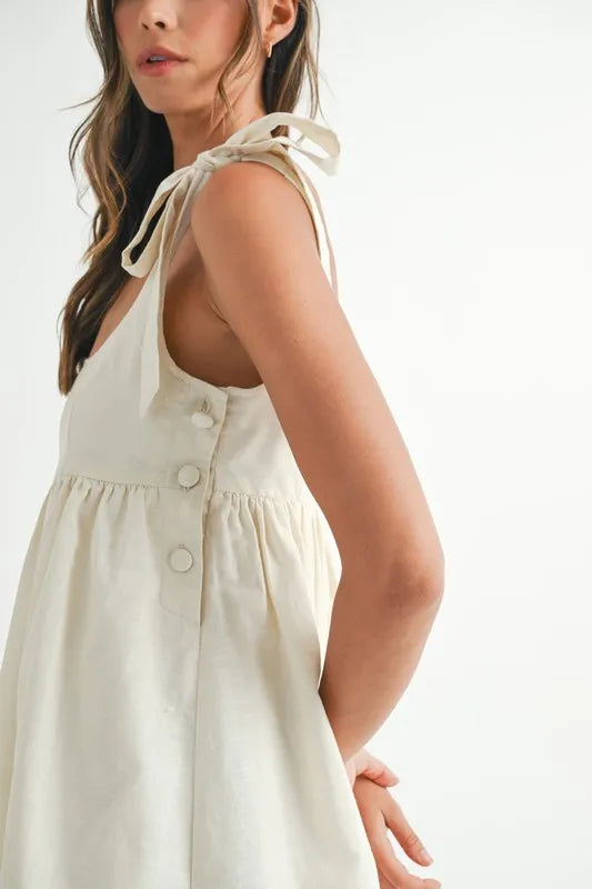 MABLE Zig Zag Embroidered Shoulder Tie Mini Dress