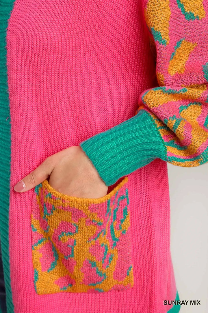 Umgee Animal Print Open Front Sweater Cardigan Cardigans