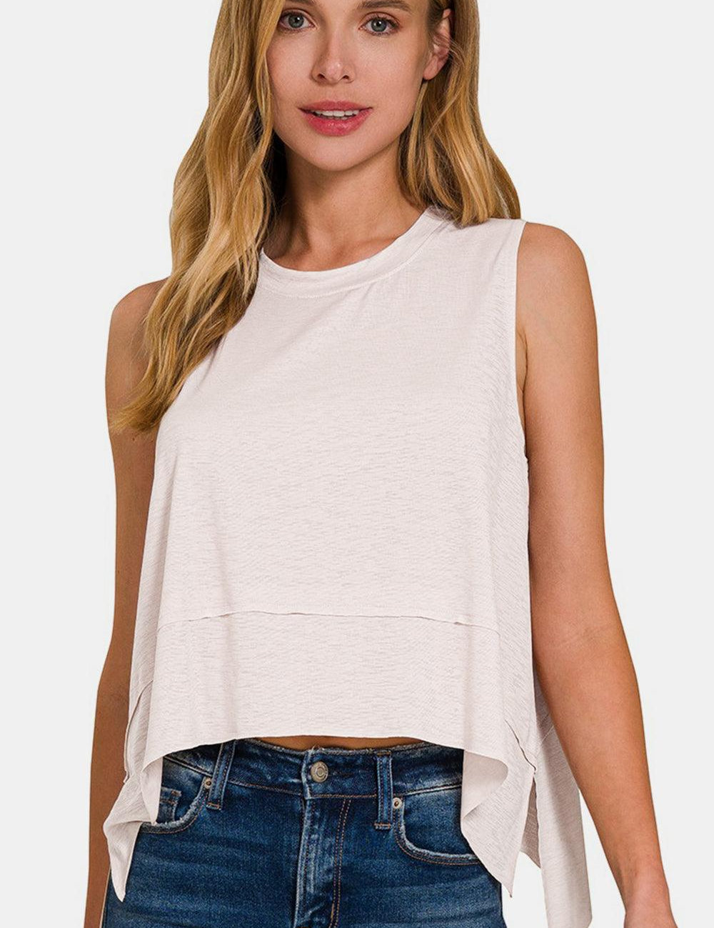 Zenana Slit High-Low Round Neck Tank Tank Tops