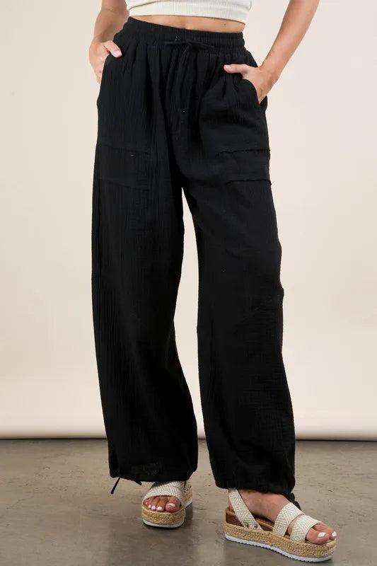 VERY J Wide Leg Gauze Solid Pants Pants